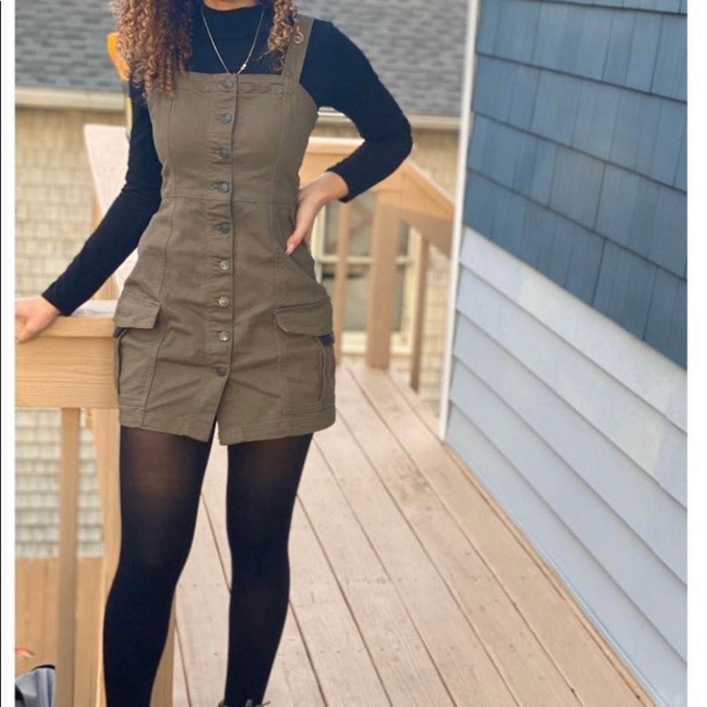 H&M Olive Green Button-up Denim Dress